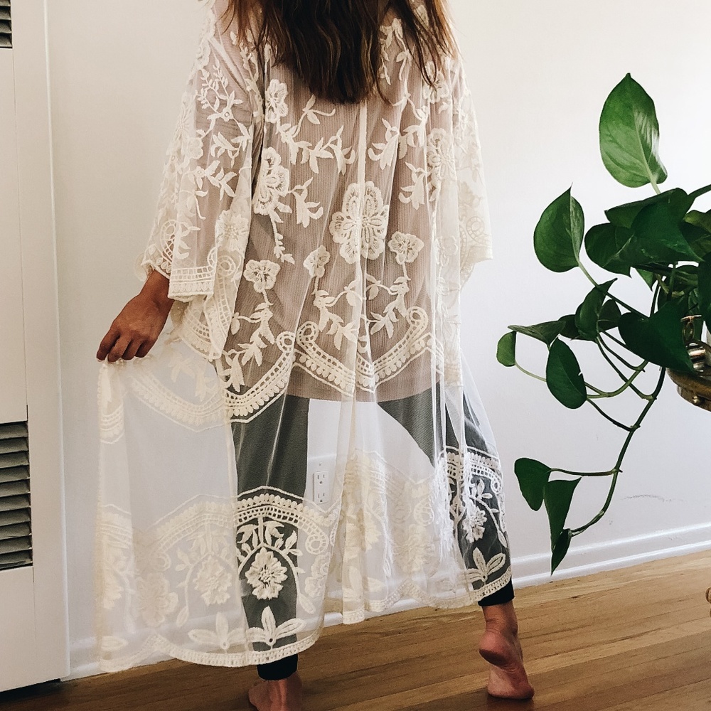 She + Sky White Lace Cover Up